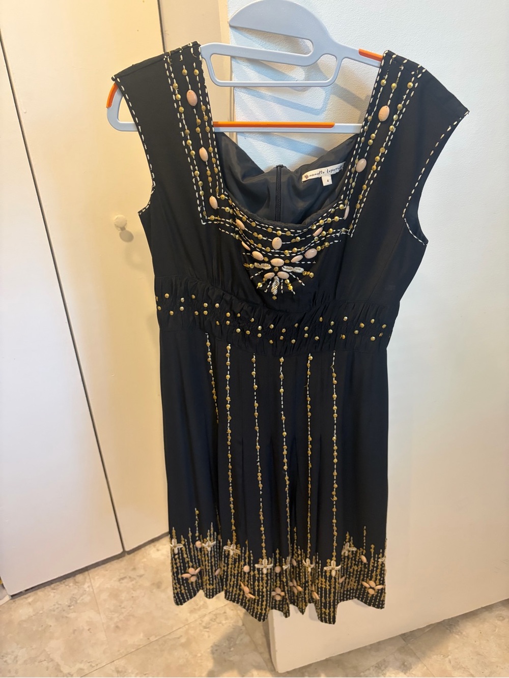 Nanette Lepore Silk Embellished Dress – Black w/ Gold Beading – Size 4